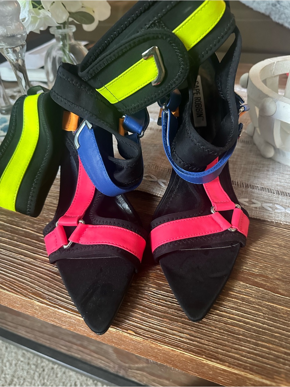 Cape Robbin Neon Colorblock Pointed-Toe Heels - Pink/Blue/Neon Yellow